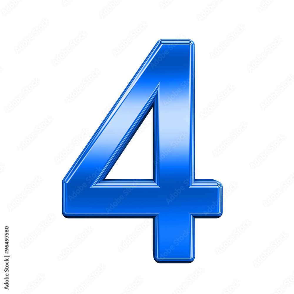 Fototapete one digit from shiny blue alphabet set, isolated on white. computer generated 3d photo rendering.