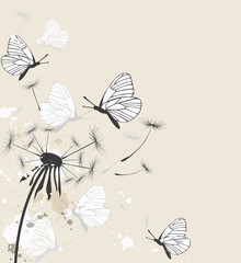 Naklejka premium Dandelion and butterflies