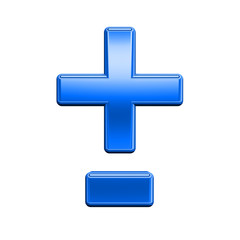 Hyphen, minus, plus marks from shiny blue alphabet set, isolated on white. Computer generated 3D photo rendering.