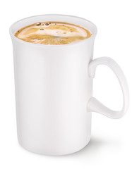 Cup of coffee on a white background.