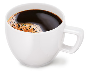 Cup of coffee on a white background.
