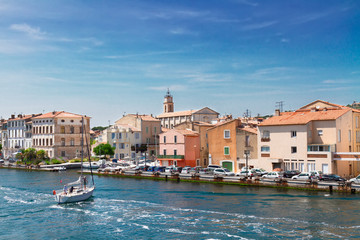 old harbor with boats Martigues, Provence,  France - obrazy, fototapety, plakaty