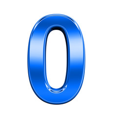 One digit from shiny blue alphabet set, isolated on white. Computer generated 3D photo rendering.