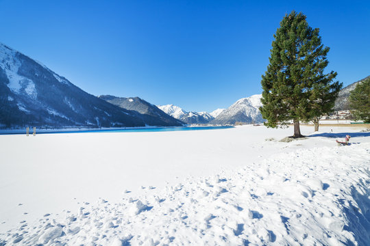 Snowy Mountain Landscape in the Alps, near Achen Lake, Austria, Tirol.