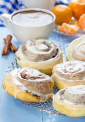 Homemade cinnabons cinnamon rolls with cream cheese glaze