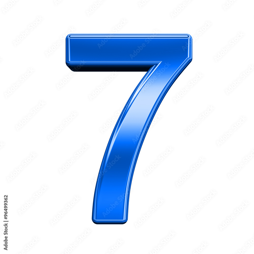 Fototapete one digit from shiny blue alphabet set, isolated on white. computer generated 3d photo rendering.