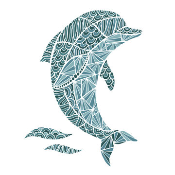 Stylized vector Dolphin, zentangle isolated on white background