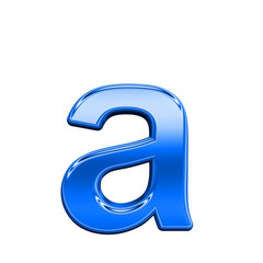 One lower case letter from shiny blue alphabet set, isolated on white. Computer generated 3D photo rendering.