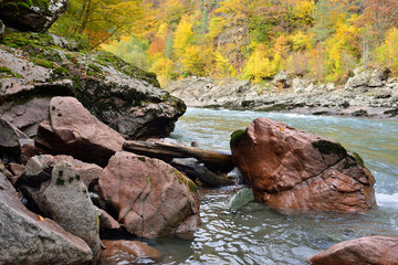 huge boulders in a mountain river