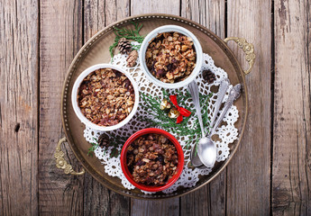 Plum crumble. New year and Christmas biscuits.selective focus.