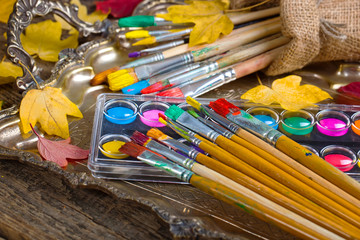 Fototapeta premium Paints and brushes 