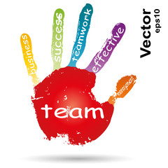 Vector conceptual children painted hand print word cloud