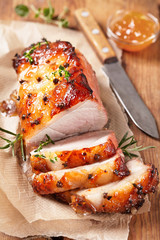 Baked meat with orange fruit jam