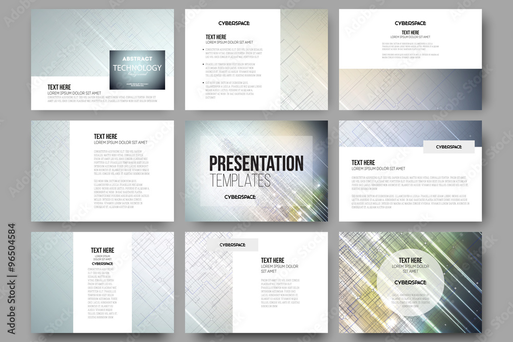 Poster set of 9 templates for presentation slides. abstract science or technology vector background