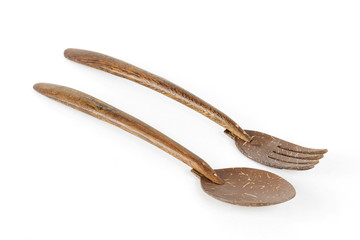 Fork and Spoon made of coconut wood