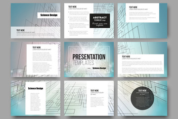 Set of 9 templates for presentation slides. Abstract vector background, digital technologies, cyber space