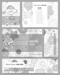 Set of business templates for presentation, brochure, flyer, banner or booklet. Hand drawn floral doodle pattern, abstract vector background