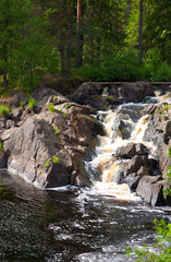 A small waterfall in the forest, Karelia, Russia