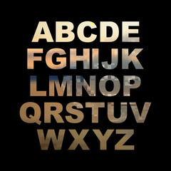 Design elements - gold 3D font. Set. Vector illustration