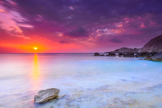 Sunset on Petani beach, Kefalonia (Greece)