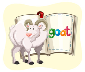 Naklejka premium Goat with white fur and a book