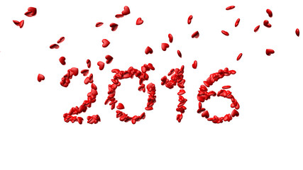 New year 2016 made from the hearts