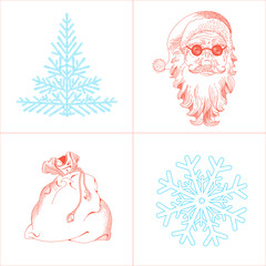 Christmas snowflake, Santa Claus, fir-tree, bag