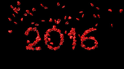 New year 2016 made from the hearts