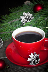 Hot coffee in a red cup
