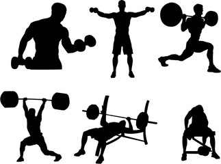 Set of bodybuilding silhouette
