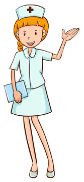 Nurse in white uniform waving