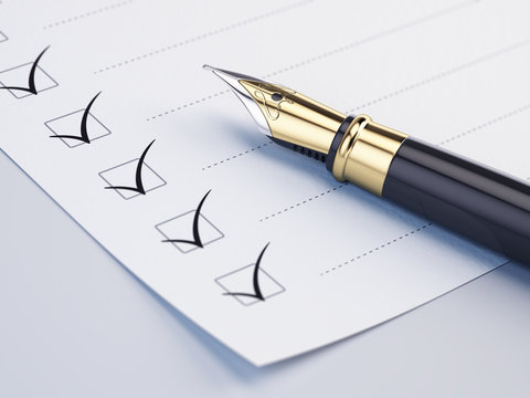 Checklist concept - checklist, paper and fountain pen