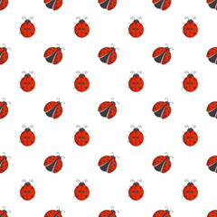 Seamless pattern with cute ladybugs.