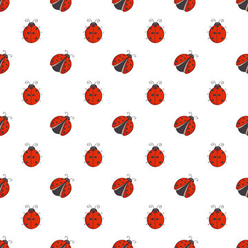 Seamless pattern with cute ladybugs.