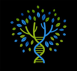 DNA, genetic icon - tree with green leaves
