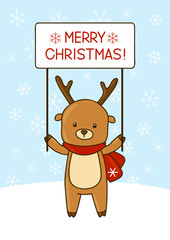 Cute cartoon deer with paper card