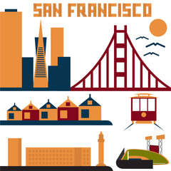 landmarks of San Francisco flat design