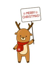 Cute cartoon deer with paper card