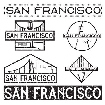 landmarks of San Francisco grunge vintage labels set
