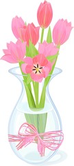 transparent vase with tulips