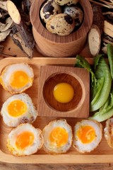 Quail eggs and fried quail eggs of delicious.