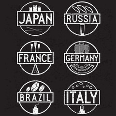 international food marks grunge labels set