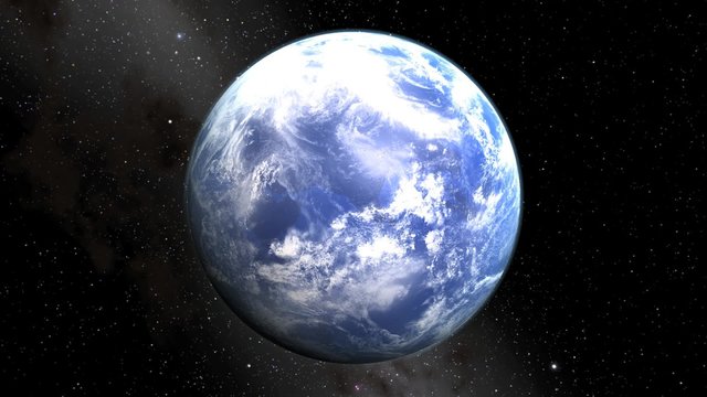 地球温暖化のイメージ。　青い地球から脈動する赤い地球へ変化（宇宙空間バック）