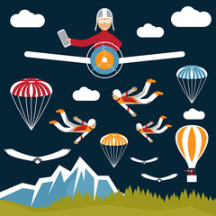 extreme selfie pilot flat design illustration