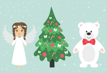 winter bear and christmas angel