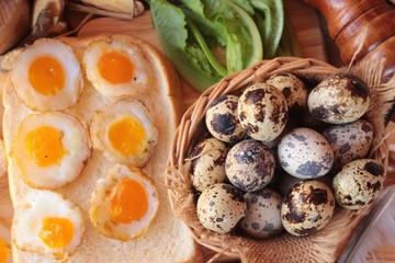 Quail eggs and fried quail eggs of delicious.