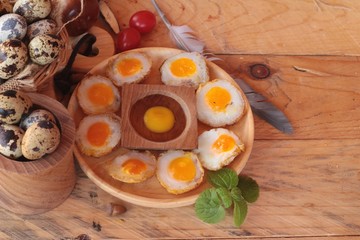 Quail eggs and fried quail eggs of delicious.