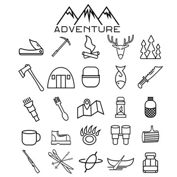 adventure web icons set flat design