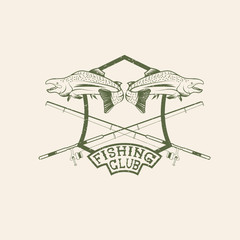 grunge fishing club crest with salmon