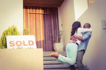 Happy african american couple after buying new house  - obrazy, fototapety, plakaty
